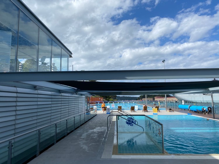 Looking back at the pool with the Cafe above